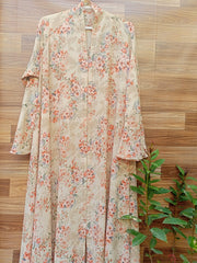 Elegant Printed Abaya in Manjan Fabric - Full-Length Button